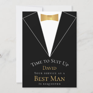 Best Man Proposal Black Faux Gold Time to Suit Up Invitation