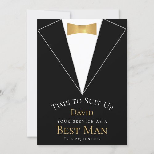 Best Man Proposal Black Faux Gold Time to Suit Up  Invitation