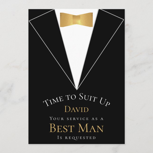 Best Man Proposal Black Faux Gold Time to Suit Up  Invitation (Front)