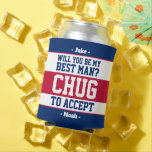 Best Man Proposal Chug to Accept Red White & Blue Can Cooler<br><div class="desc">Get the wedding celebration started in style with a funny personalized best man proposal can cooler. The patriotic red, white and blue design features stylish modern typography names and a customizable request reading "Will you be my best man? Chug to accept". All text is simple to customize or delete and...</div>