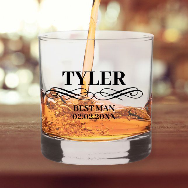 Best Man Proposal Stylish Personalized Name Whiskey Glass (best man proposal customized whiskey glass stylish modern)