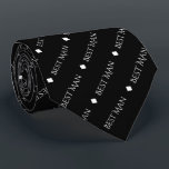 Best Man Repeating White Text on Black Neck Tie<br><div class="desc">This fun neck tie is the perfect accessory for the best man at your wedding. It features a simple yet elegant design with the words "Best Man" written in fancy all capital white text repeating in a diagonal pattern on a black background. There are diamonds separating the repeating text. Perfect...</div>