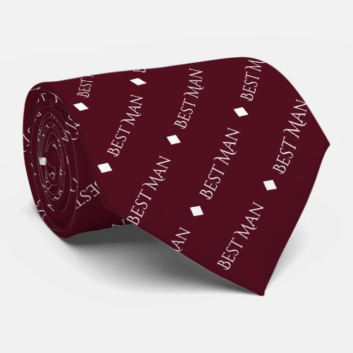 Best Man Repeating White Text on Burgundy Neck Tie