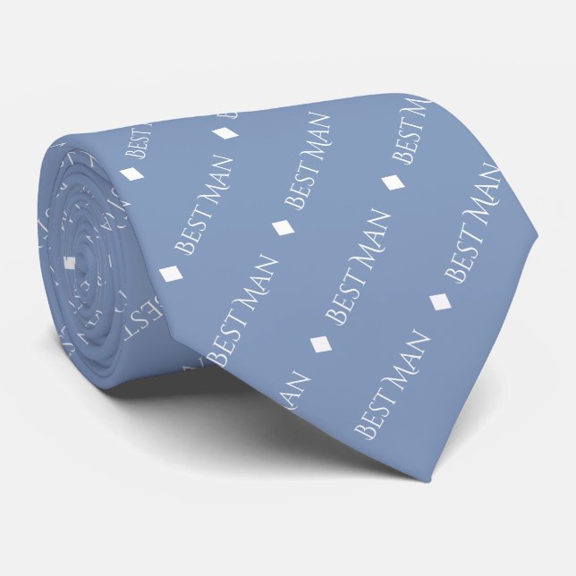Best Man Repeating White Text on Light Blue Neck Tie (Rolled)