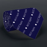 Best Man Repeating White Text on Navy Blue Neck Tie<br><div class="desc">This fun neck tie is the perfect accessory for the best man at your wedding. It features a simple yet elegant design with the words "Best Man" written in fancy all capital white text repeating in a diagonal pattern on a navy blue colored background. There are diamonds separating the repeating...</div>