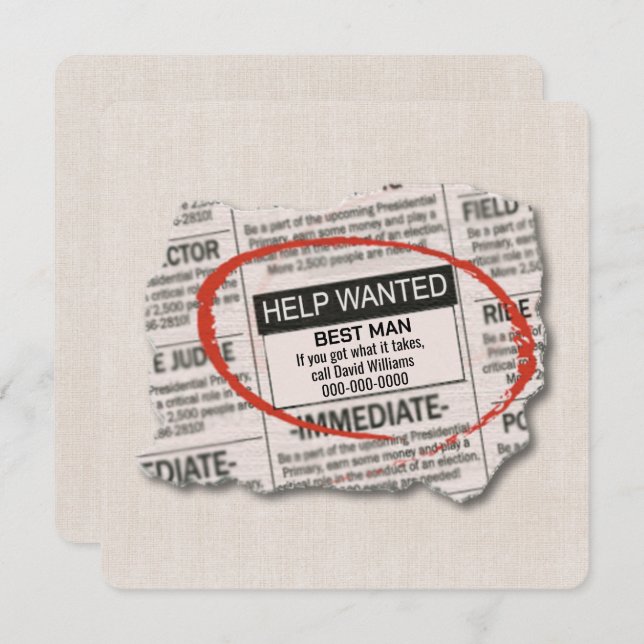 Best Man Request Newspaper Ad Card (Front/Back)