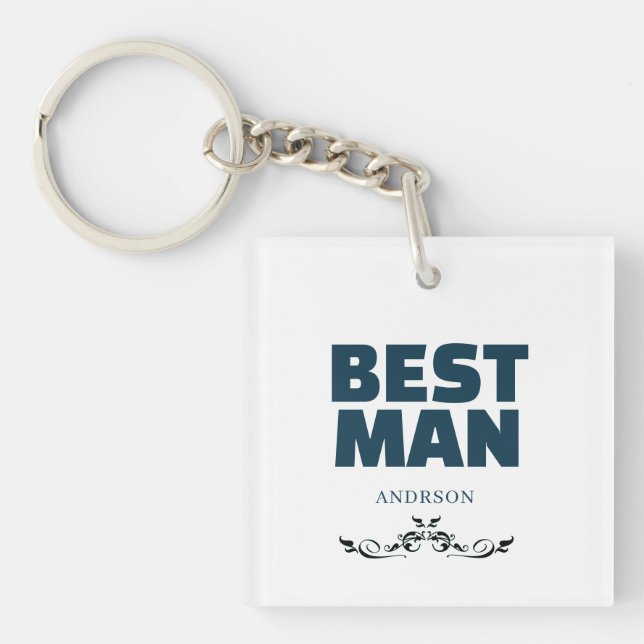 Best Man Rustic Black Wedding Monogram Keychain (Front)