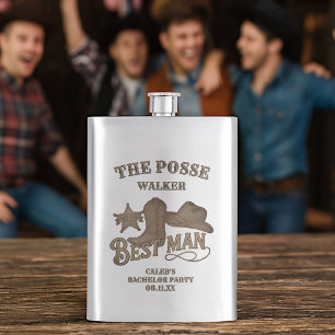 Best Man Rustic Cowboy Posse Bachelor Party Flask