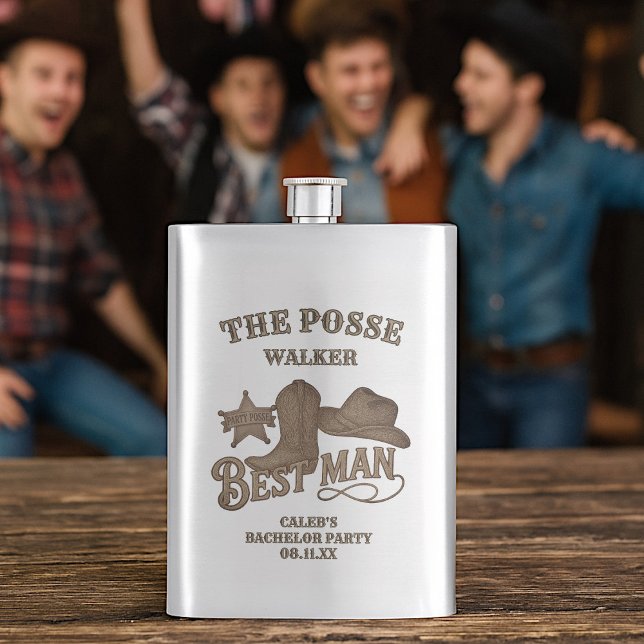 Best Man Rustic Cowboy Posse Bachelor Party Flask (Creator Uploaded)