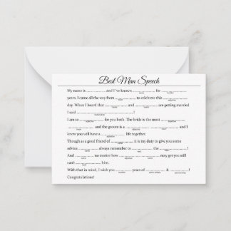 Best Man Speech Note Card