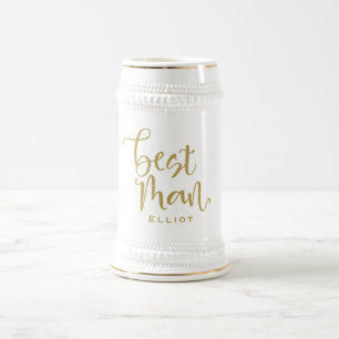 Best Man Stylish Gold Script Name Wedding Beer Stein