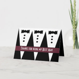BEST MAN Thank You - Three Tuxedos - Customizable Card