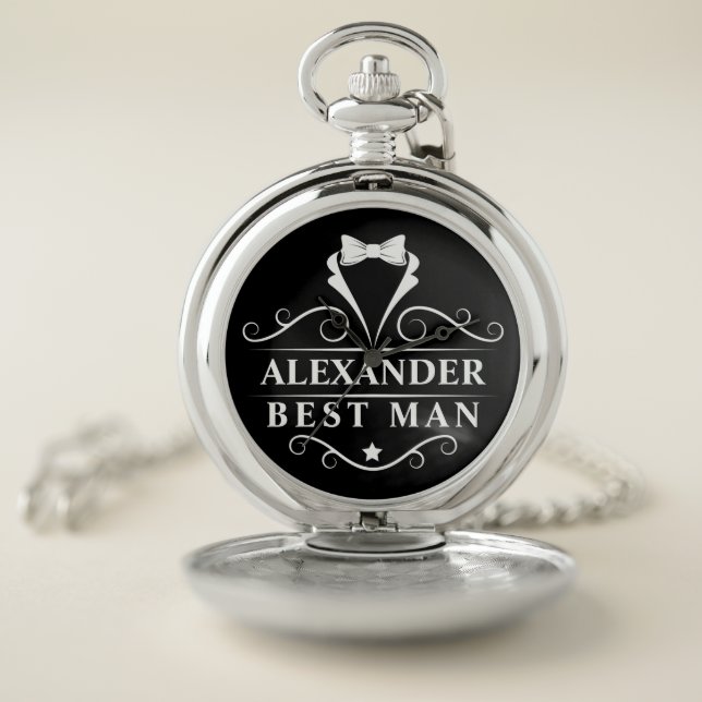 Best Man Tuxedo Tie Silver and Black Pocket Watch (Inside)