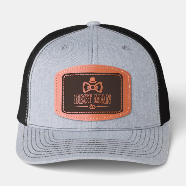 Best Man Wedding Badge Custom Leather Patch Hat (Front)