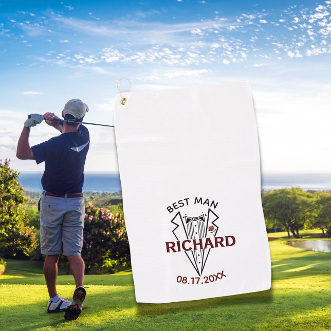 Best Man Wedding Custom Name Date Gift Golf Towel (Creator Uploaded)