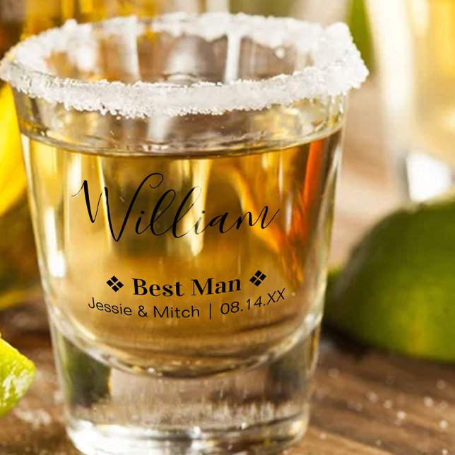 Best Man Wedding Date and Names Personalized Shot Glass (Best Man Gift - Personalized Shot Glasses for your wedding party or bachelor party)