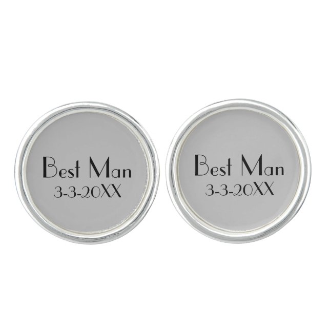 Best Man Wedding Date Gray and Black Cufflinks (Front)