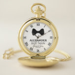 Best Man Wedding Favor Black Tie Keepsake Pocket Watch<br><div class="desc">This pocket watch is a stylish and sophisticated, and makes a wonderful wedding favor for your best man. Features a fun yet classy design with a black bow tie, his name, the text "Best Man" and the couple's names and wedding date. Special way to thank him for being a part...</div>