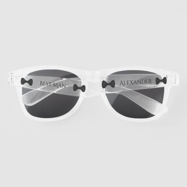 Best Man Wedding Favor Fun Black Bow Tie Sunglasses (Back)