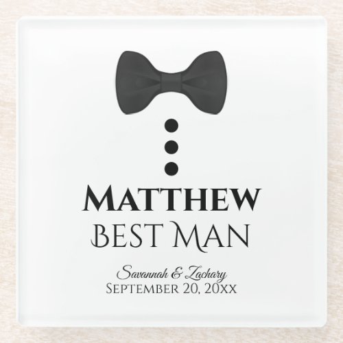 Best Man Wedding Favor Fun Mock Tuxedo Black Tie Glass Coaster
