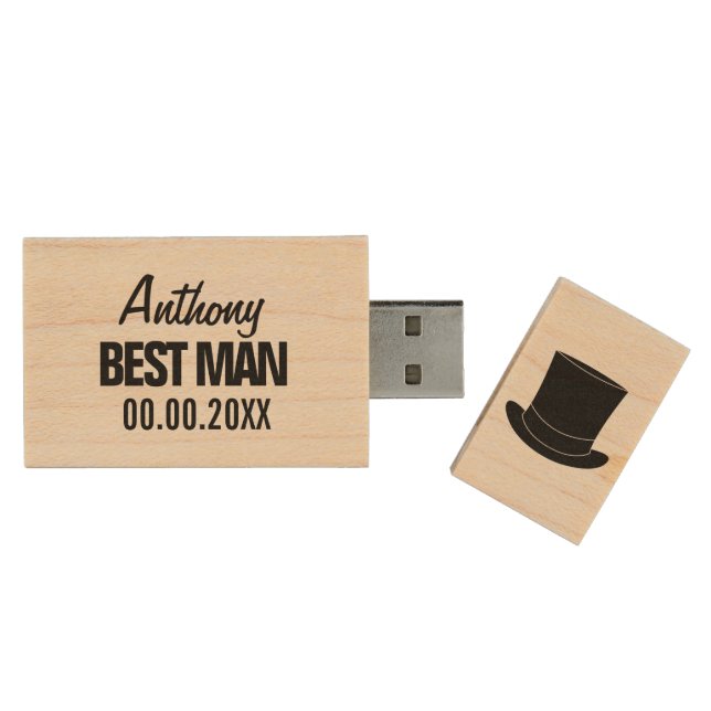 Best Man wedding favor USB wooden flash drive gift (Opened)