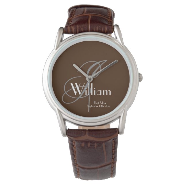  Best Man Wedding Gift Modern Monogram Name Cool Watch (Front)