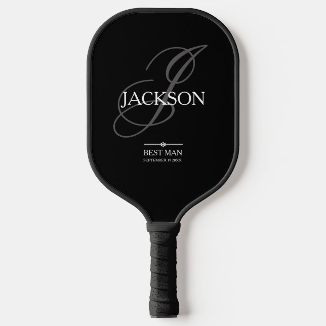 Best Man Wedding Gift Monogram + Name Modern Cool  Pickleball Paddle (Front)