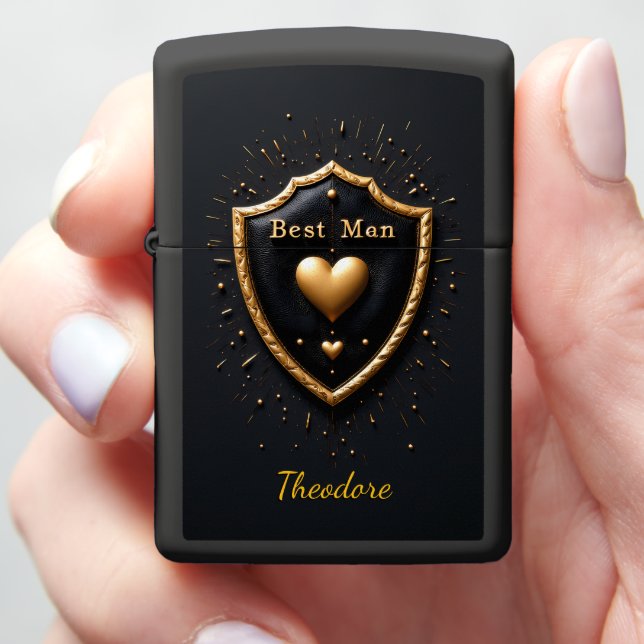 Best Man Wedding Heart Burst Sparkle Zippo Lighter (In Hand)