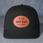 Best Man Wedding Party Leather Patch Hat<br><div class="desc">Celebrate your best man in style with this personalized Best Man trucker hat, designed with a modern leather patch and bold typography. Perfect for bachelor parties, wedding day photos, rehearsal dinners, and keepsake gifts, this customizable hat adds a rugged, stylish touch to your wedding party attire. Add the bride and...</div>