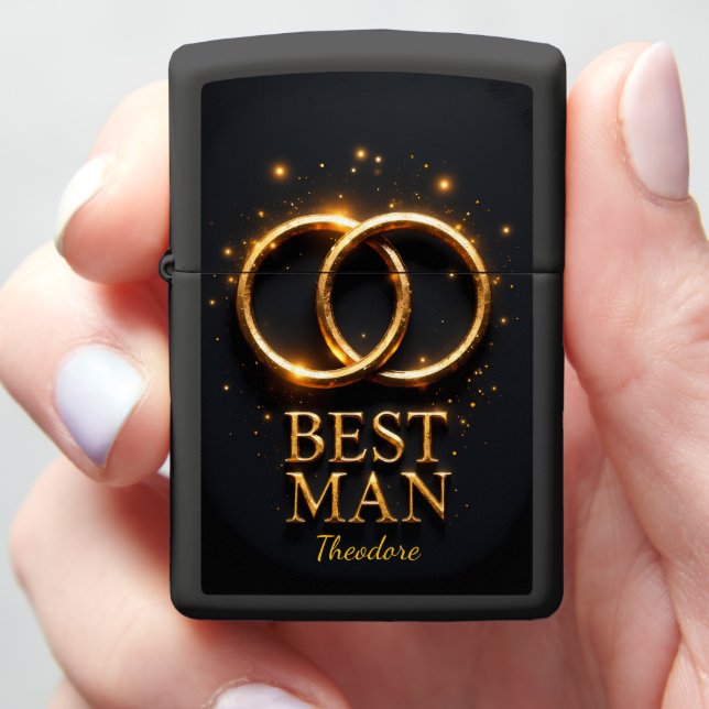Best Man Wedding Ring Sparkling Keepsake Zippo Lighter (In Hand)