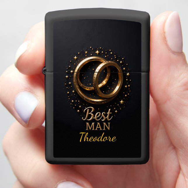 Best Man Wedding Ring Triple Starburst Zippo Lighter (In Hand)