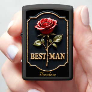 Best Man Wedding Single Rose Keepsake Zippo Lighter