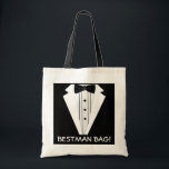 Best Man Wedding Tuxedo Tote Bag<br><div class="desc">This tote bag shows a Black Bow Tie Tuxedo. "Best-man Bag" Make sure your Bestman remembers everything he needs to bring to your Wedding. Makes a great gift. Personalize this bag with a Groomsman's name then fill the tote with goodies. To see more great products, Please visit my store, The...</div>