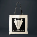 Best Man Wedding Tuxedo Tote Bag<br><div class="desc">This tote bag shows a Black Bow Tie Tuxedo. "Best-man Bag" Make sure your Bestman remembers everything he needs to bring to your Wedding. Makes a great gift. Personalize this bag with a Groomsman's name then fill the tote with goodies. To see more great products, Please visit my store, The...</div>