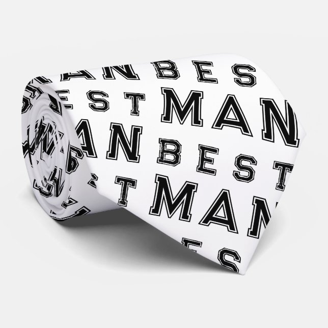 Best Man White Black Neck Tie (Rolled)