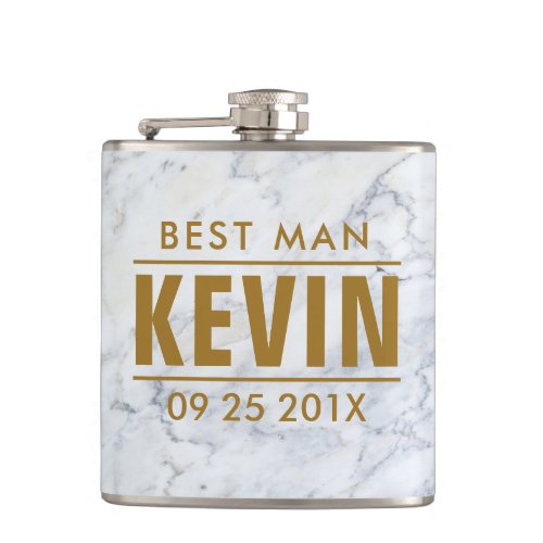 Best Man White Faux Marble Flask