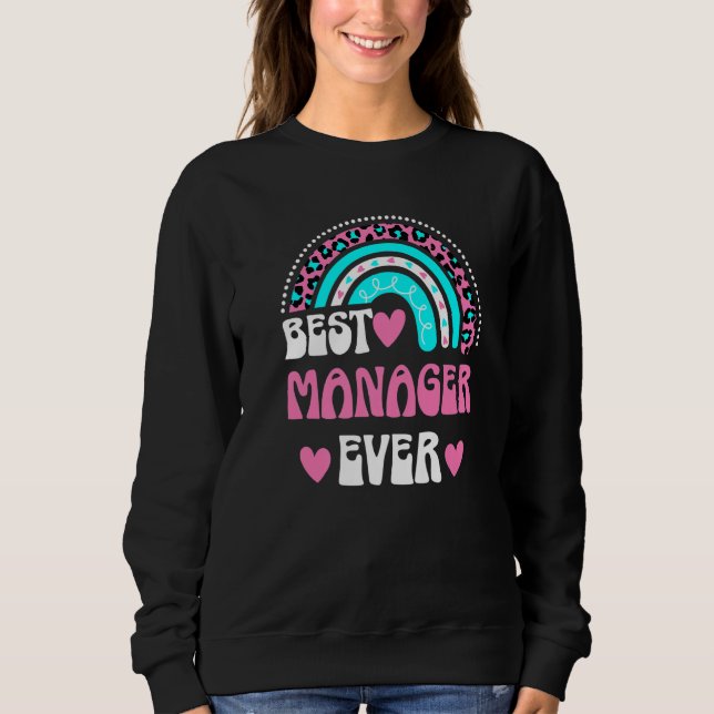 Best Manager Ever Groovy Cute Leopard Rainbow Sweatshirt (Front)