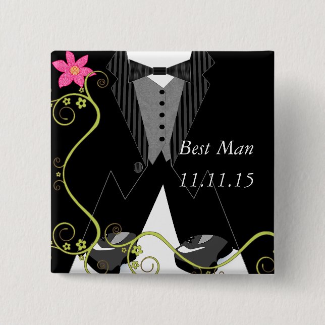Best ManTuxedo Bow Tie Tennis Shoe Wedding Badges Button (Front)