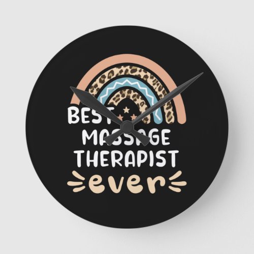 Best Massage Therapist ever Leopard Rainbow Gift M Round Clock