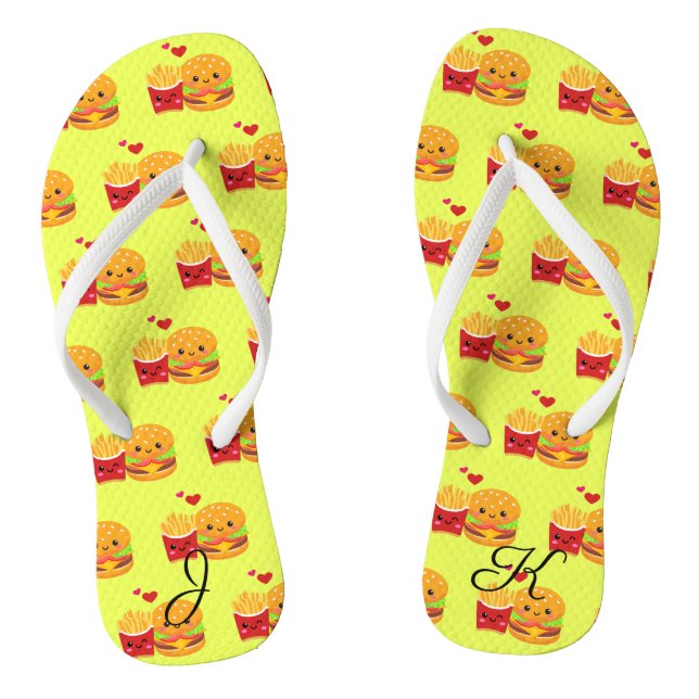 Best Match Burger & fries cute kawaii custom Flip Flops (Footbed)