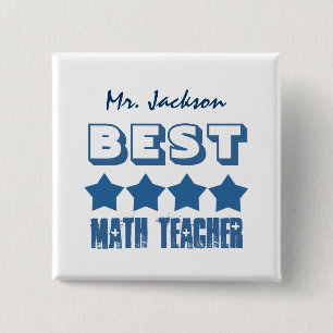 Best Math Teacher with Stars BLUE V01A Button