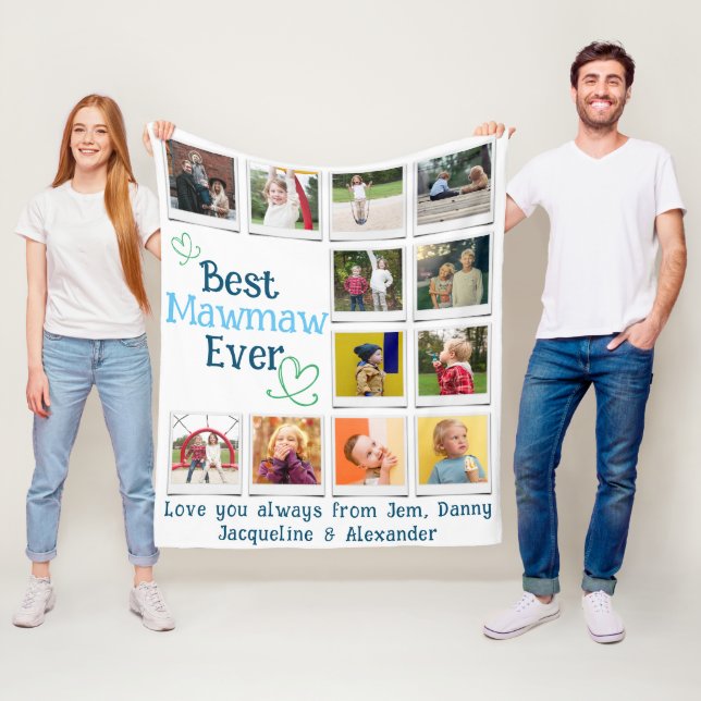 Best Mawmaw Family Photo Collage Fleece Blanket (In Situ)