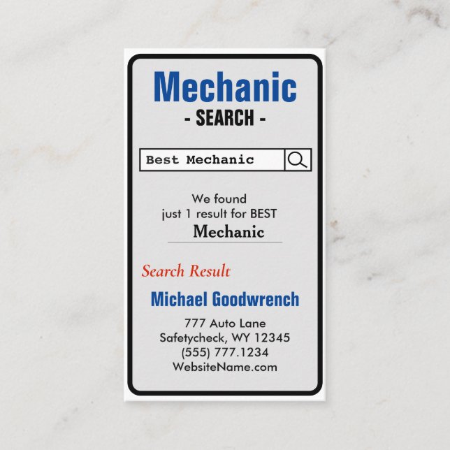 Best Mechanic Business Card (Front)