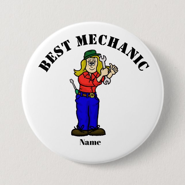 Best Mechanic Button - Female Mechanic (Front)