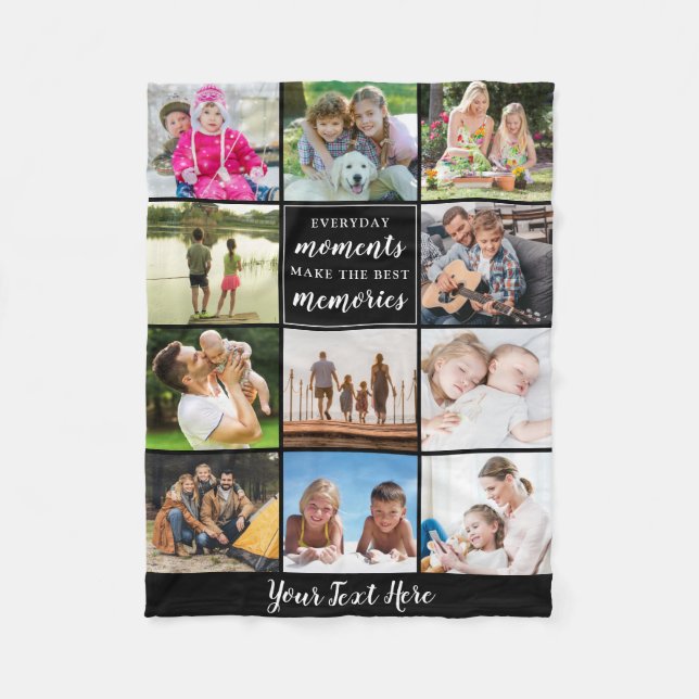 Best Memories Saying 11 Photo Collage Personalized Fleece Blanket (Front)