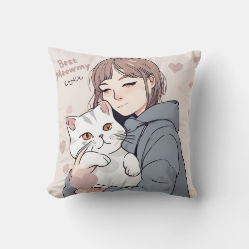 Best Meowmy Ever Cat Mom Love Throw Pillow