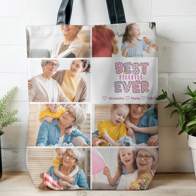 Best Mimi Ever Floral 7 Photo Collage Tote Bag (Creator Uploaded)