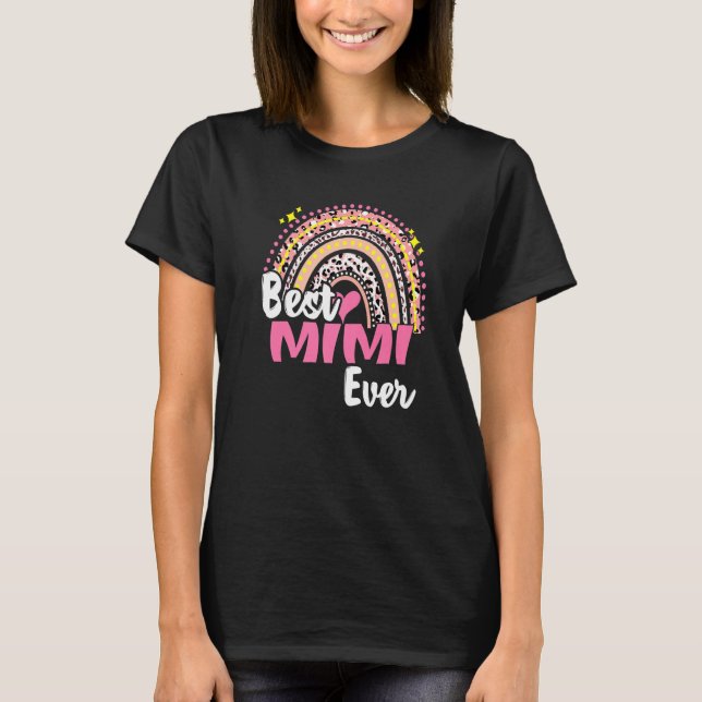 Best Mimi Ever Funny Pink Leopard Rainbow Mothers  T-Shirt (Front)