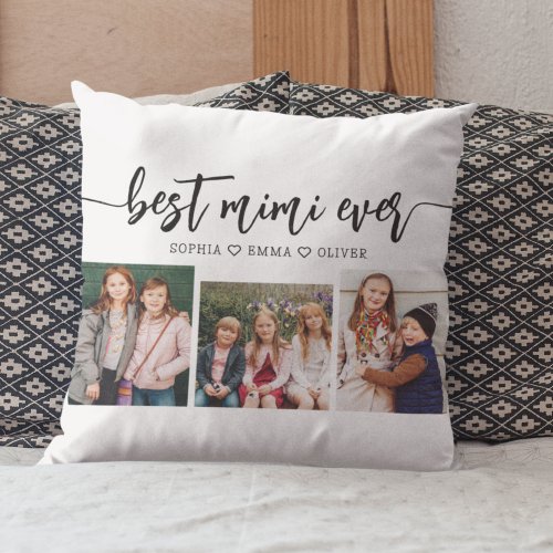 Best MiMi Ever _ Grandchildren Photo Collage Throw Pillow