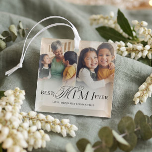 Best Mimi Ever Personalized 2 Photo Collage Gift Glass Ornament